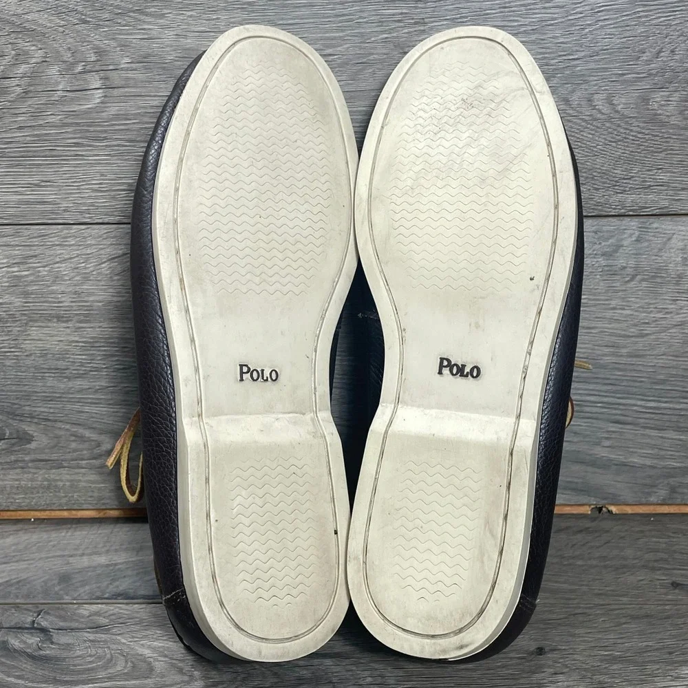Polo Ralph Lauren Boat Shoes Mens 10.5 D Dark Brown Bienne II Pebbled Leather